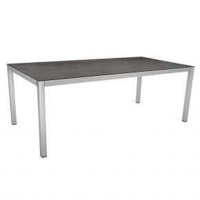 Stern Tisch 200x100 cm Edelstahl mit Tischplatte Silverstar Dekor Beton dunkel