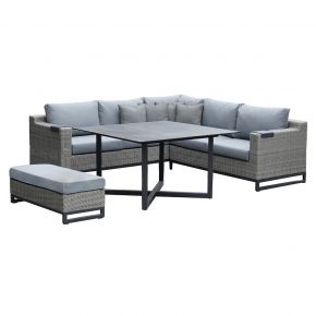 Zebra Soho Dining Lounge Set, Aluminium graphite und Halbrundgeflecht slate mit Gartentisch